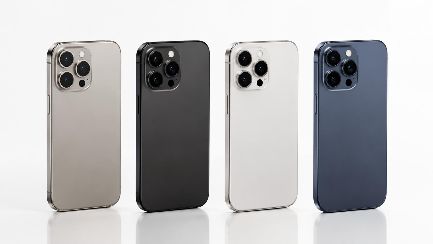 Rumored iPhone 18 Pro color lineup featuring Natural Titanium, Space Black, White Titanium, and Deep Blue finishes.
