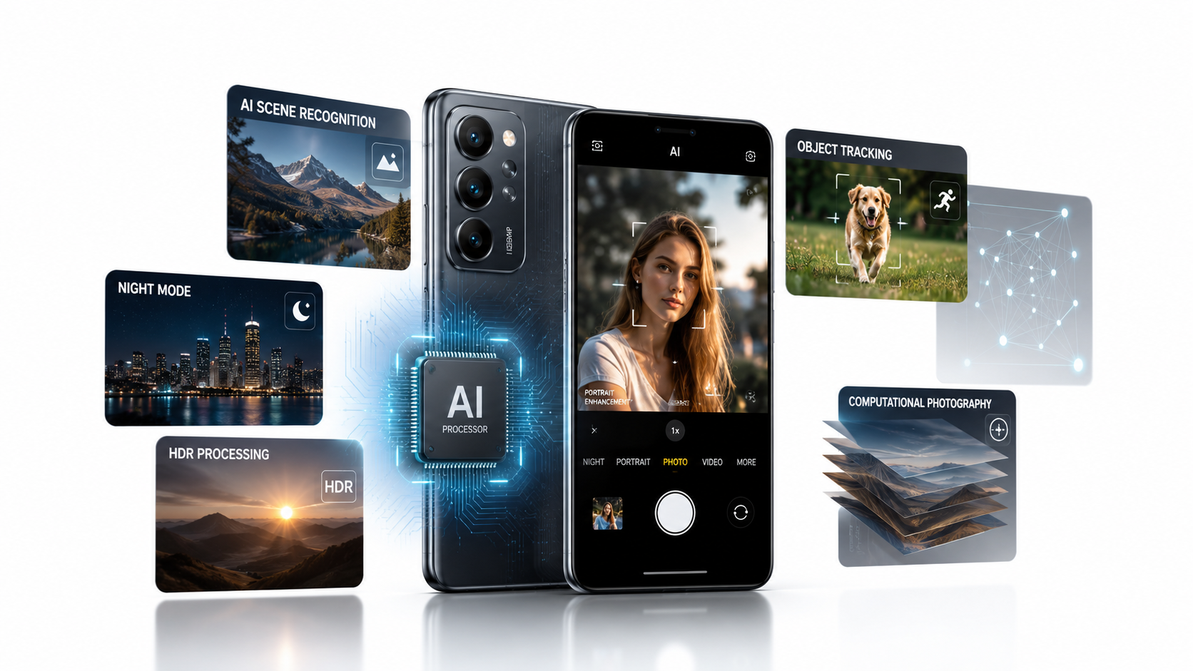 AI smartphone camera using computational photography features in 2026.