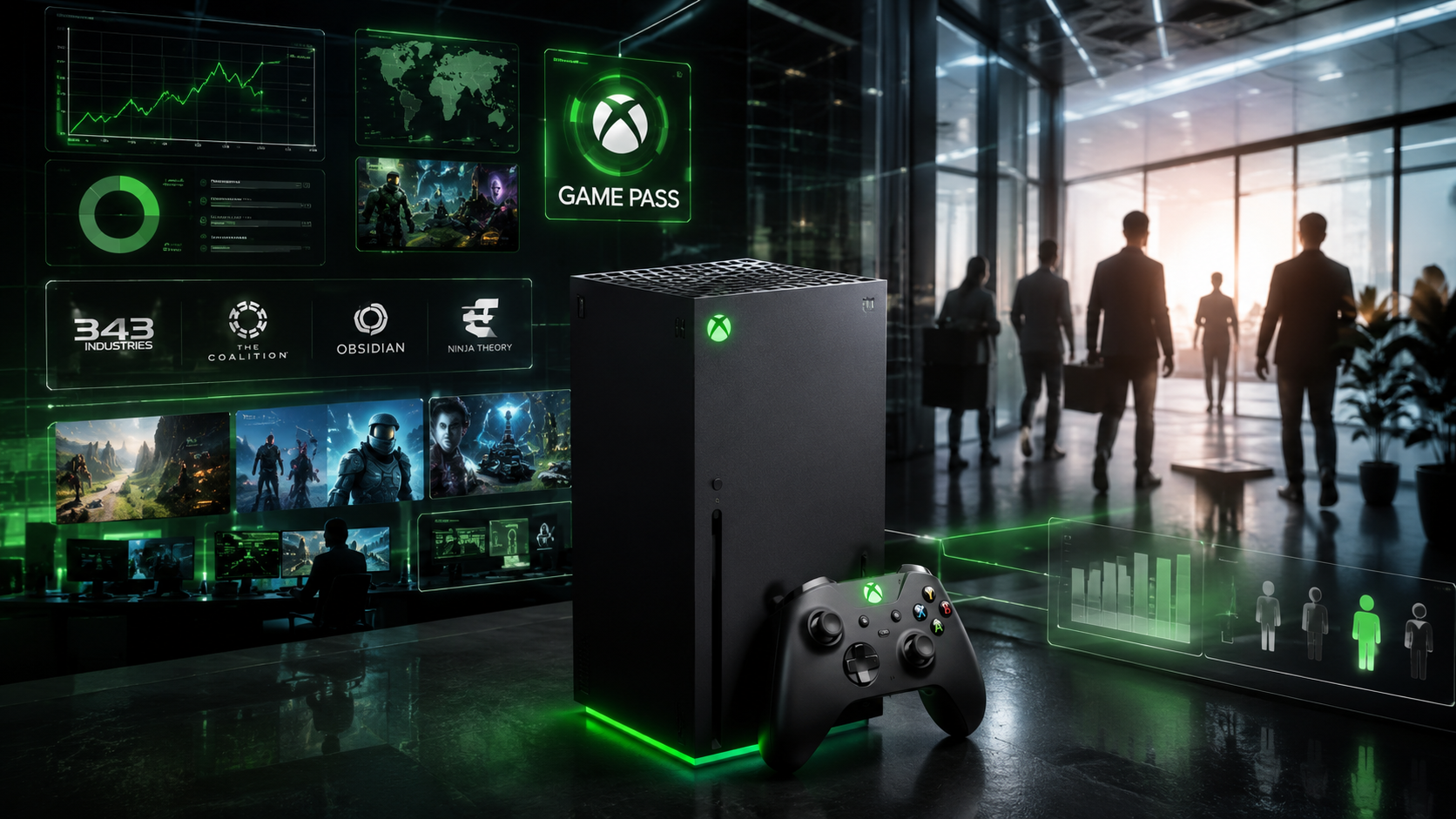 Xbox layoffs 2026 restructuring and Game Pass impact illustration