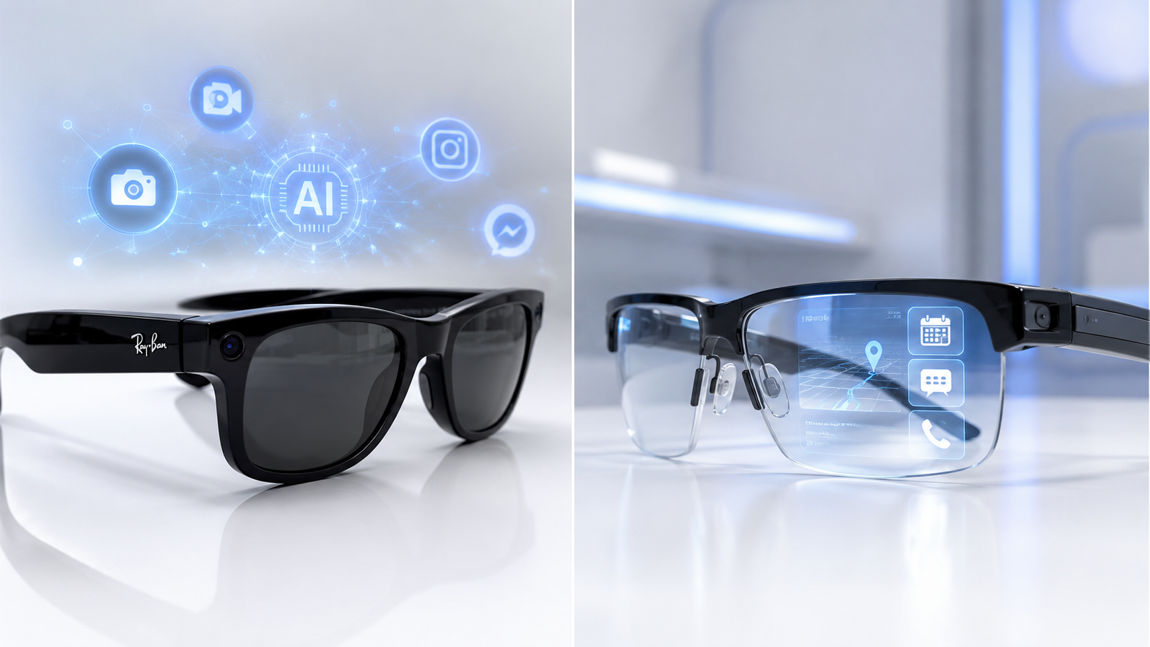 Ray-Ban Meta vs Even Realities G2 smart glasses comparison showing AI, camera, and display features