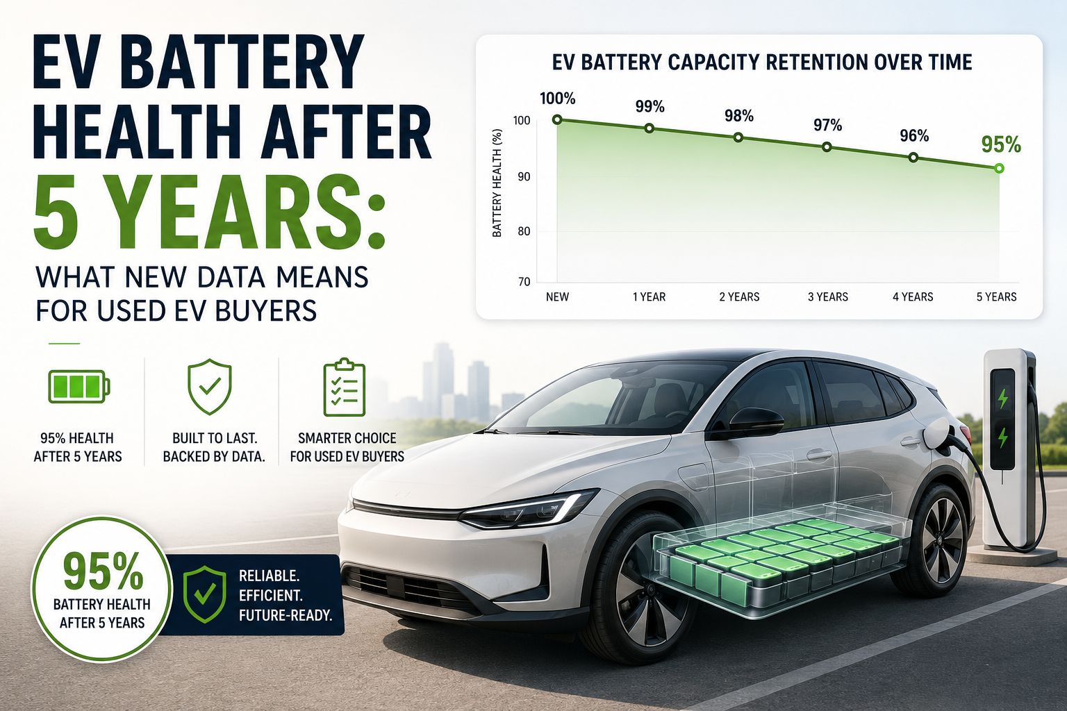 EV Battery Health After 5 Years showing 95% battery capacity retention in a modern electric vehicle