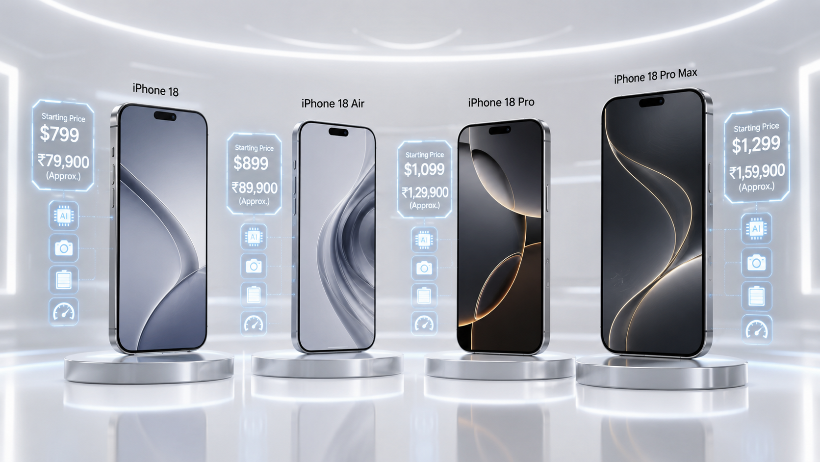 iPhone 18 Series price leak showing expected prices for all rumored 2026 models.