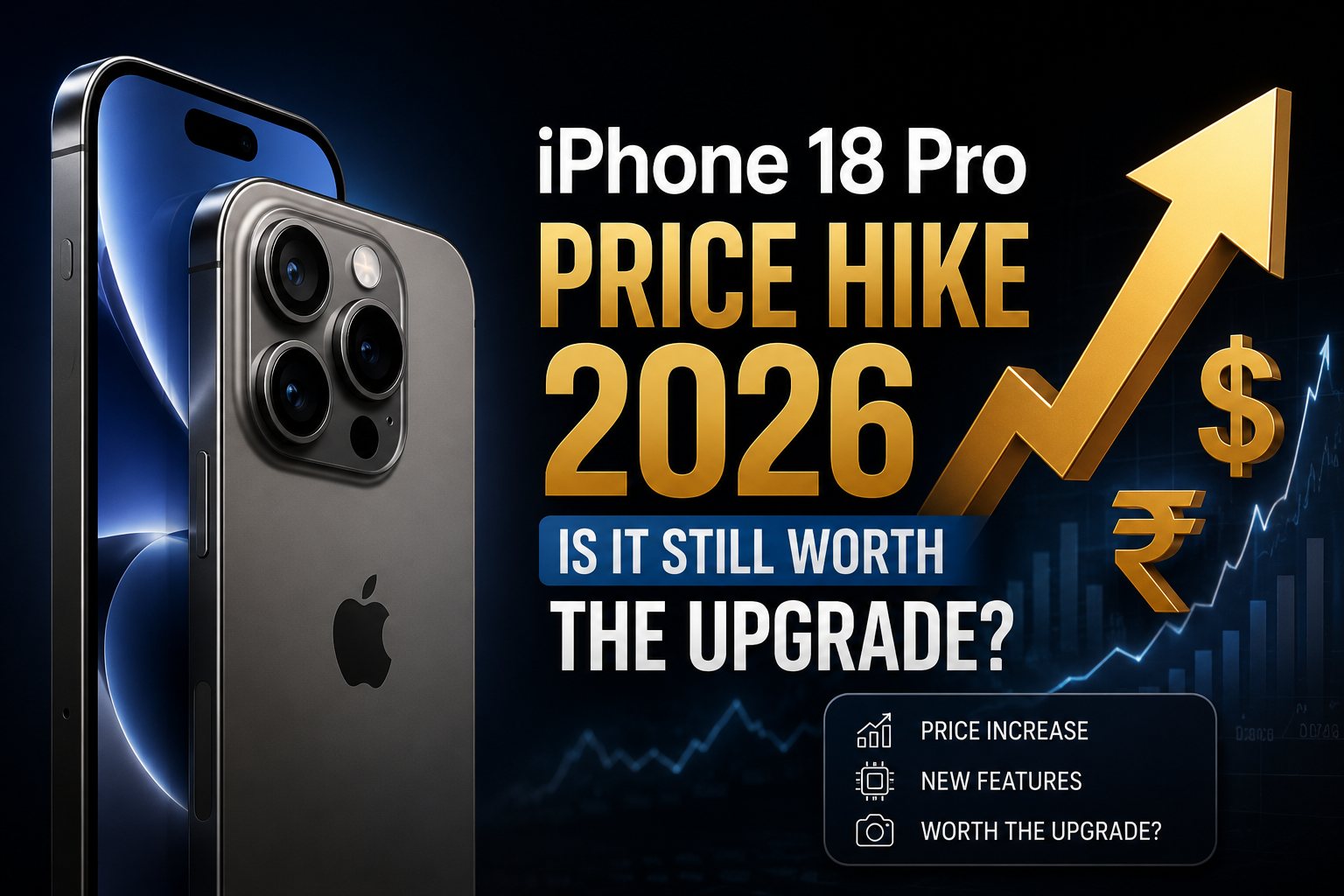 iPhone 18 Pro Price Hike 2026 featured image showing a premium iPhone, rising price arrow, and upgrade comparison