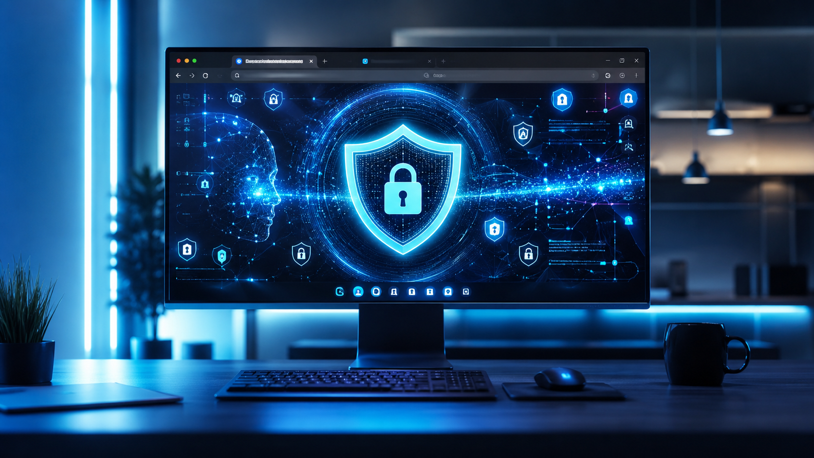 AI browser displaying cybersecurity and data privacy protection features.