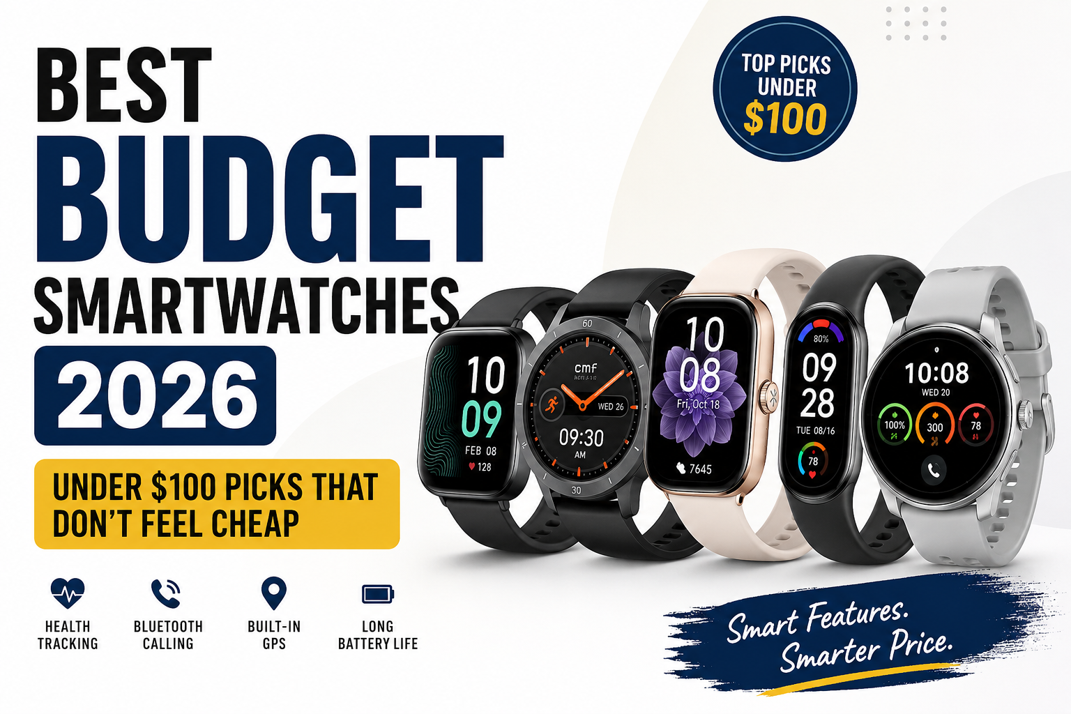 Best Budget Smartwatches 2026 Under $100 Featuring Top Affordable Smartwatch Picks