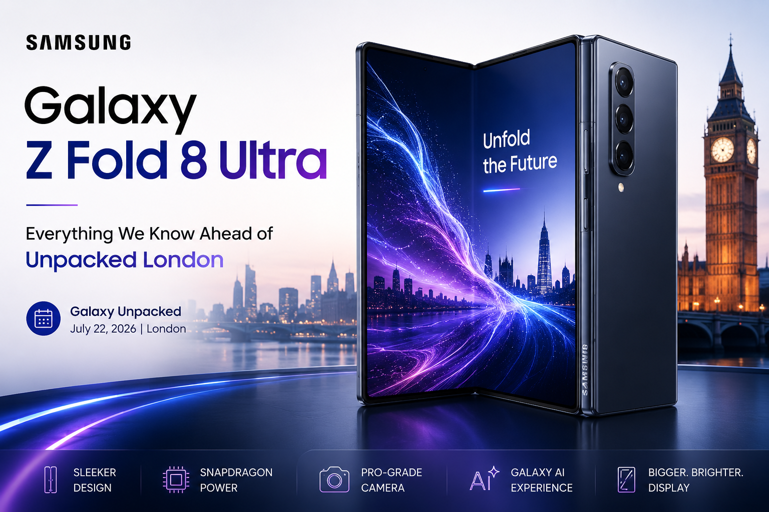 Samsung Galaxy Z Fold 8 Ultra featured image ahead of Galaxy Unpacked London 2026 launch event
