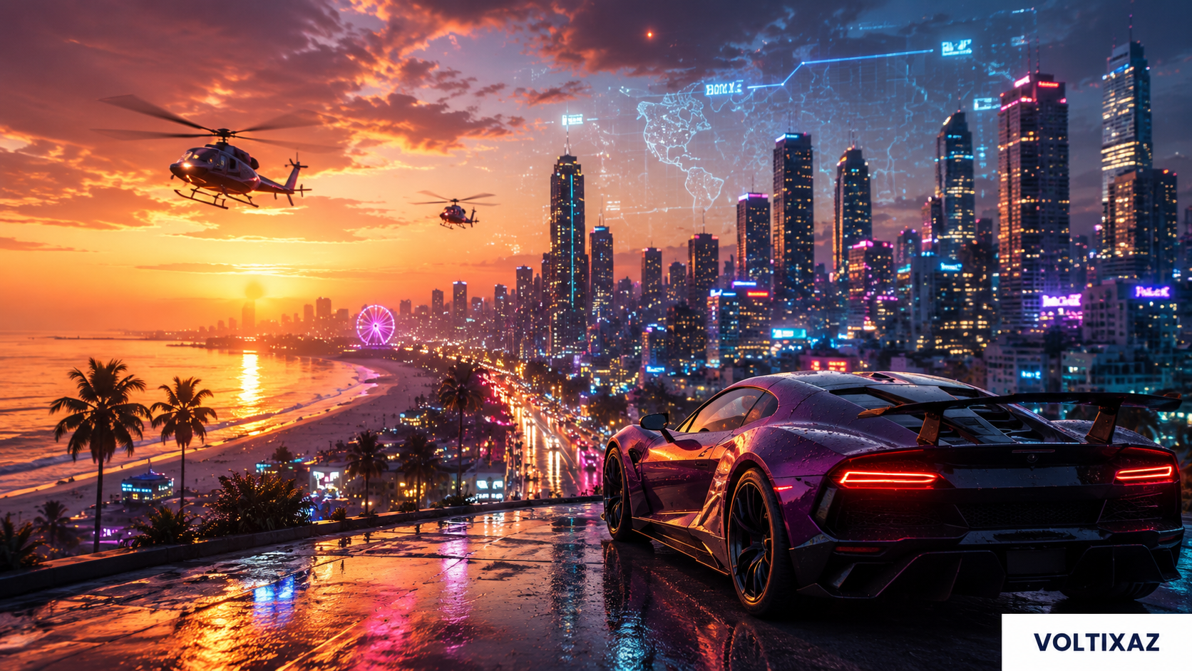 GTA 6 leak news featuring a futuristic open-world city inspired by a modern crime-action video game.