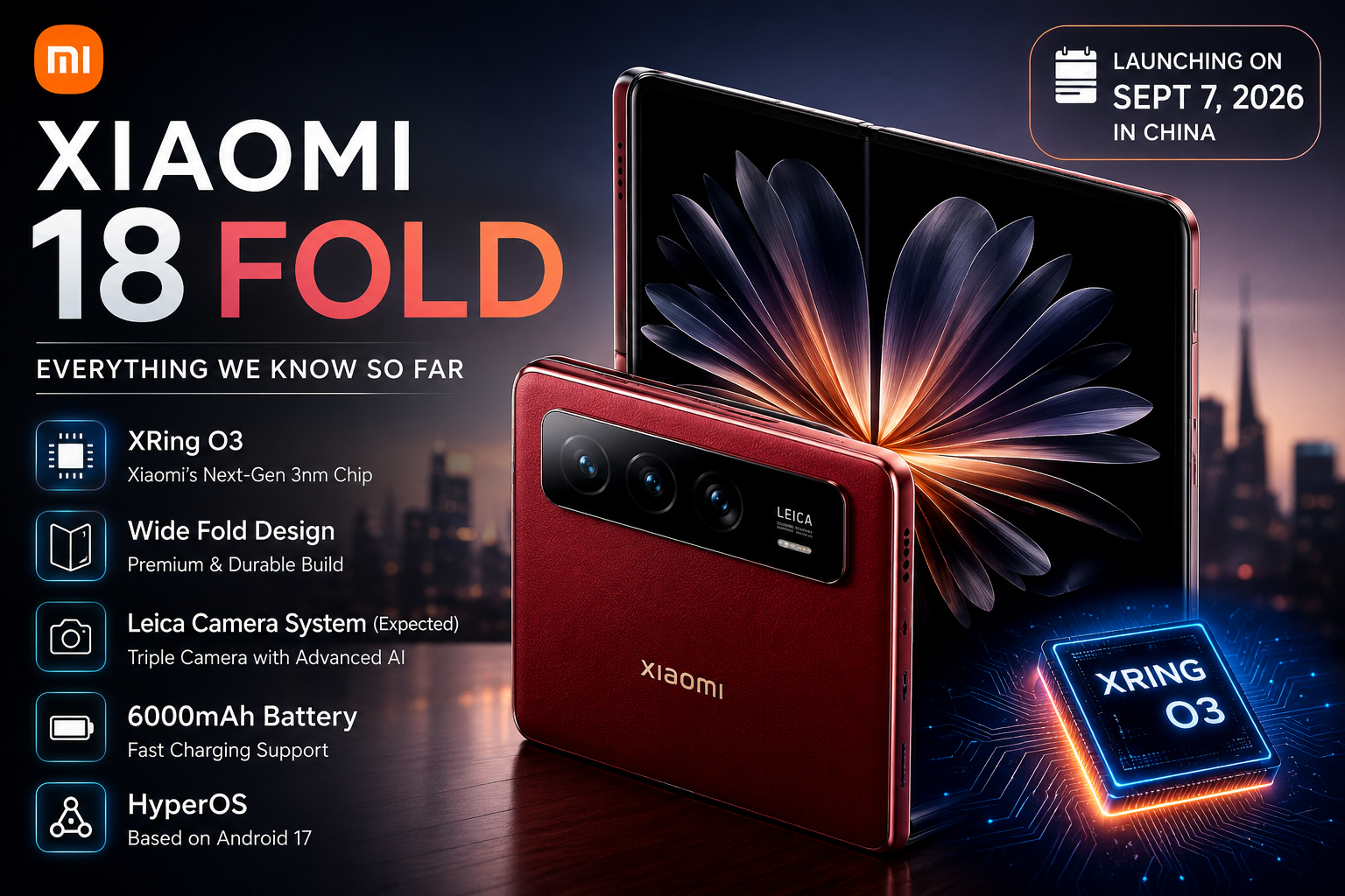 Xiaomi 18 Fold foldable smartphone with XRing O3 processor and premium foldable design