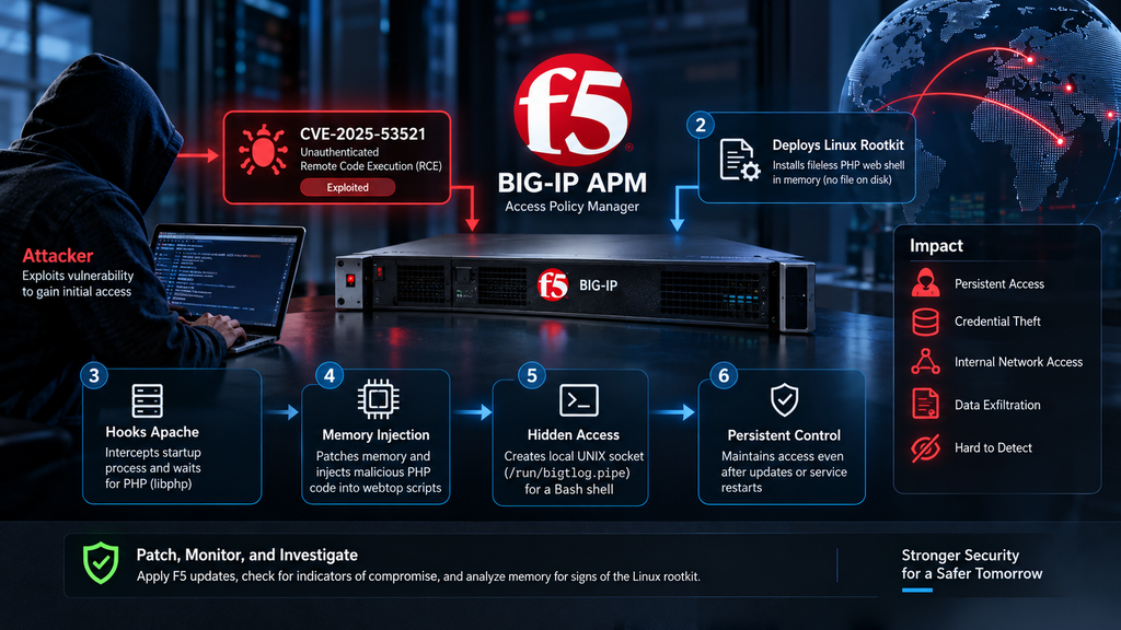 Attackers exploit CVE-2025-53521 before deploying the advanced Linux rootkit.